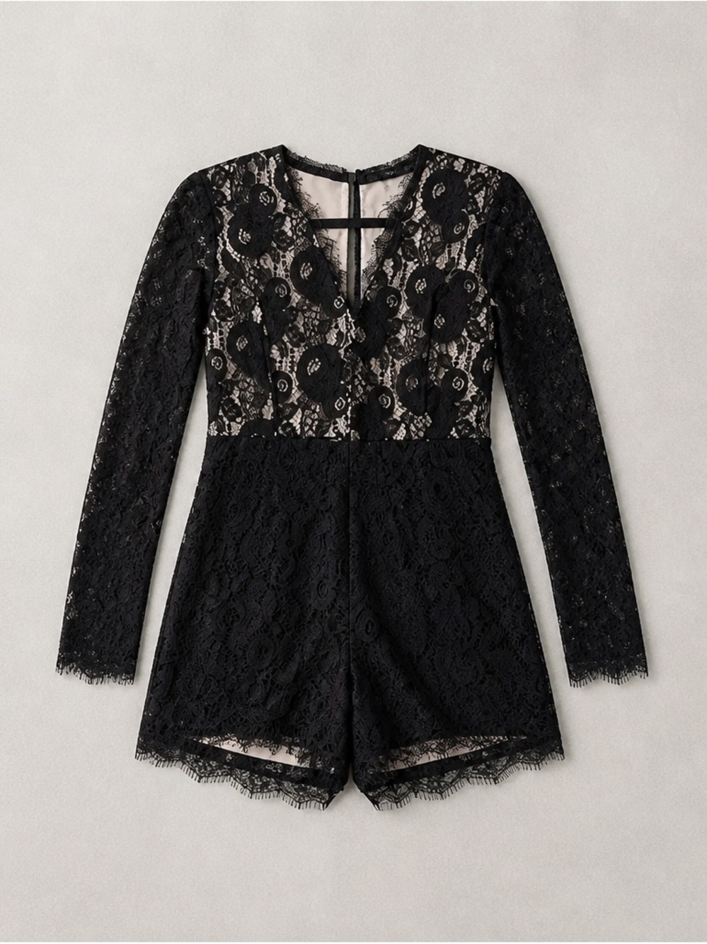 Francesca's Collections Black Lace Long-Sleeve Romper - Picture 2 of 3